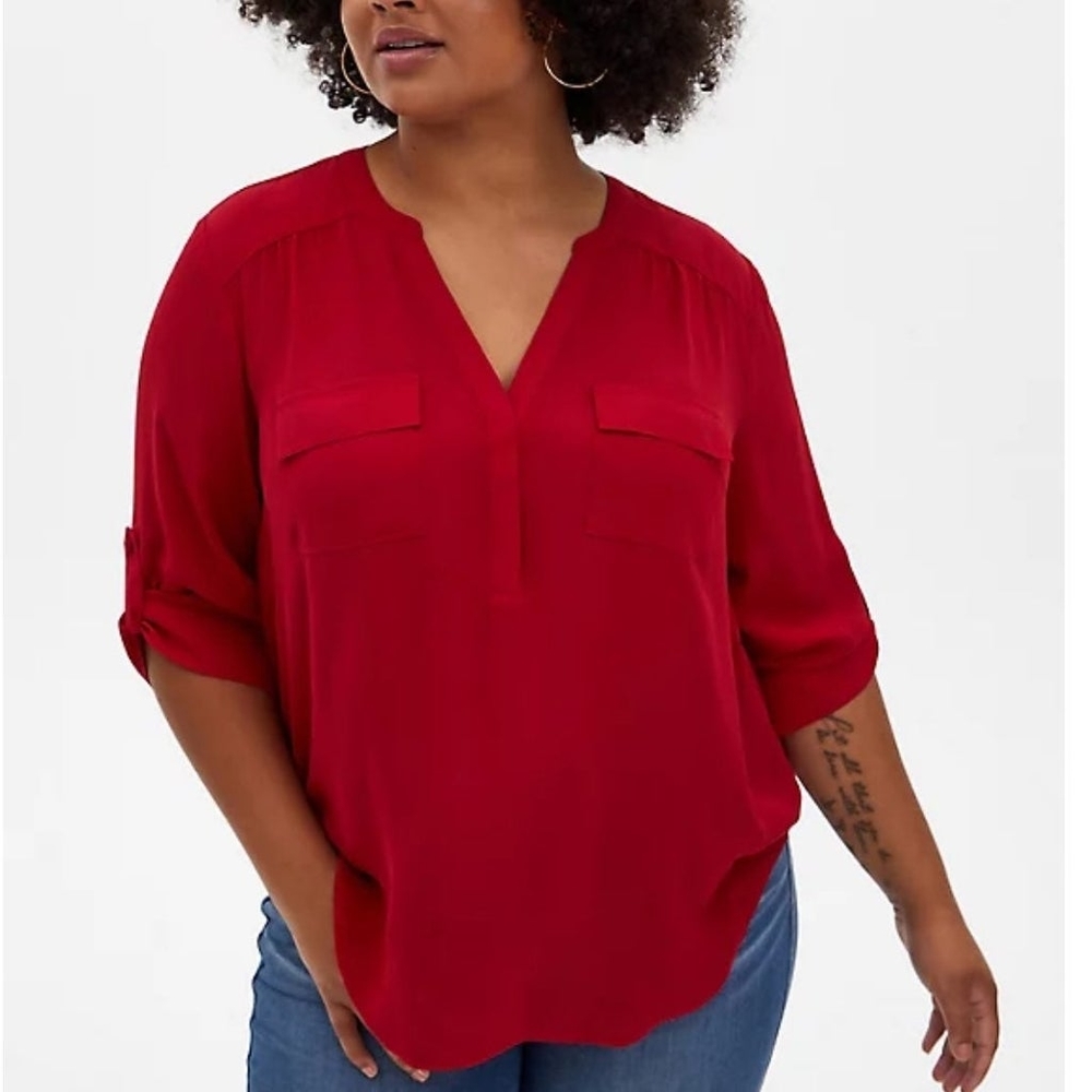 Torrid Georgette Harper Pullover 3/4 Sleeve Blouse